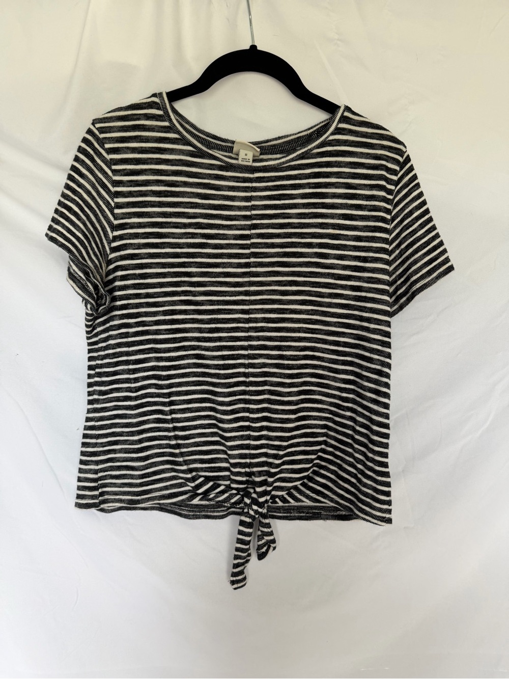 a new day Black & White Striped Tie-Front Crop Top